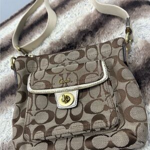 Coach Tan and Cream Signature Crossbody Bag